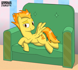 Size: 2157x1933 | Tagged: safe, artist:gradiusfanatic, character:spitfire, species:pegasus, species:pony, bedroom eyes, couch, draw me like one of your french girls, female, mare, signature, solo, spread wings, wings