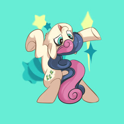 Size: 2000x2000 | Tagged: safe, artist:drtuo4, character:bon bon, character:sweetie drops, species:earth pony, species:pony, adorabon, backbend, bipedal, blue background, cute, female, neck fluff, simple background, solo, upside down