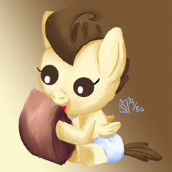 Size: 1750x1750 | Tagged: safe, artist:kelseyleah, character:pound cake, species:pegasus, species:pony, baby, baby pony, cake, colt, cute, diaper, eating, foal, food, male, poundabetes, solo