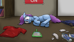 Size: 1158x651 | Tagged: safe, artist:paper-pony, species:pony, blank flank, book, clothing, cute, human to pony, mirror, shirt, socks, t-shirt, transformation