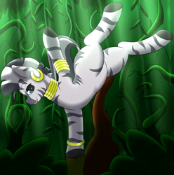 Size: 2775x2800 | Tagged: safe, artist:dracoflames, character:zecora, species:zebra, art pack:zecora appreciation project, accessories, bracelet, bush, ear piercing, female, gold, jewelry, leaf, looking at you, open mouth, piercing, solo, tree