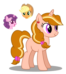 Size: 1280x1429 | Tagged: safe, artist:tenderrain46, character:applejack, character:sugar belle, oc, parent:applejack, parent:sugar belle, parents:sugarjack, species:pony, species:unicorn, female, magical lesbian spawn, mare, offspring, simple background, transparent background