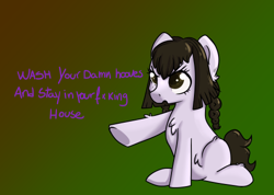 Size: 500x355 | Tagged: safe, artist:dumbwoofer, oc, oc only, species:earth pony, species:pony, angry, chest fluff, vulgar
