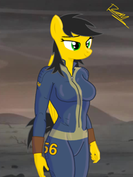 Size: 1536x2048 | Tagged: safe, artist:thunder burst, oc, oc only, oc:thundara burst, species:anthro, species:pegasus, species:pony, fallout equestria, clothing, solo, vault suit, wasteland