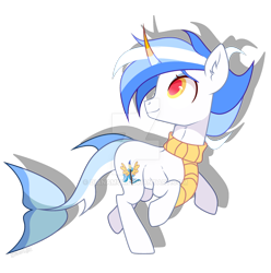 Size: 1920x1933 | Tagged: safe, artist:dianamur, oc, species:pony, species:unicorn, augmented tail, clothing, deviantart watermark, male, obtrusive watermark, scarf, shark tail, simple background, solo, transparent background, watermark