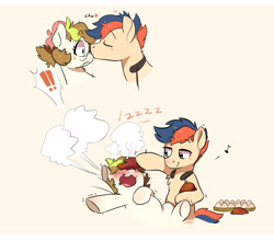 Size: 2500x2200 | Tagged: safe, artist:drtuo4, oc, oc only, oc:dr tuo, oc:draconidsmxz, species:earth pony, species:pony, blushing, cooking, egg, female, kissing, male, mare, stallion, straight