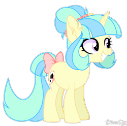 Size: 2500x2480 | Tagged: safe, artist:dianamur, oc, oc only, oc:sugarsweet, species:pony, species:unicorn, bow, female, grin, hair bun, high res, mare, simple background, smiling, solo, tail bow, transparent background, white outline