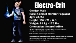 Size: 2560x1440 | Tagged: safe, artist:wolfthepredator, oc, oc only, oc:electro-crit, species:anthro, species:plantigrade anthro, 3d, conduit, electricity, gmod, infamous, male, reference sheet, smiling, smirk, solo, super powers