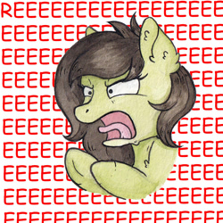 Size: 1365x1365 | Tagged: safe, artist:lightisanasshole, oc, oc only, oc:anon, oc:filly anon, species:earth pony, species:pony, angry, bust, chest fluff, ear fluff, female, filly, meme, pepe the frog, reeee, screech, tongue out