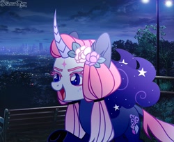 Size: 1920x1575 | Tagged: safe, artist:dianamur, oc, species:pony, species:unicorn, curved horn, female, horn, mare, night, solo