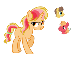 Size: 1024x857 | Tagged: safe, artist:sapphiretwinkle, base used, character:big mcintosh, character:caramel, parent:big macintosh, parent:caramel, parents:caramac, species:pony, species:unicorn, female, magical lesbian spawn, mare, offspring, simple background, solo, transparent background