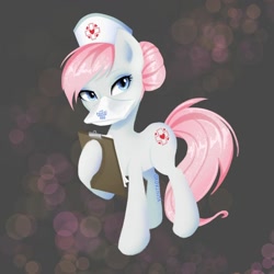 Size: 1024x1024 | Tagged: safe, artist:yuntaoxd, character:nurse redheart, species:earth pony, species:pony, clipboard, female, mare, n99, ppe, respirator, solo
