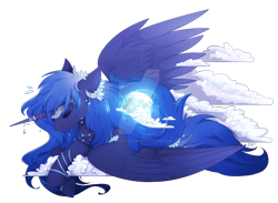 Size: 1920x1408 | Tagged: safe, artist:flysouldragon, character:princess luna, species:alicorn, species:pony, deviantart watermark, eyes closed, female, flower, flower in hair, mare, moon, obtrusive watermark, simple background, solo, transparent background, watermark
