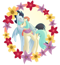 Size: 1280x1392 | Tagged: safe, artist:tenderrain46, base used, character:coco pommel, character:soarin', species:earth pony, species:pegasus, species:pony, crack shipping, female, flower, male, shipping, simple background, soarinpommel, straight, transparent background