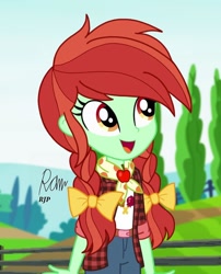 Size: 850x1050 | Tagged: safe, artist:rjp.rammy, character:candy apples, species:eqg human, g4, my little pony:equestria girls, apple family member, bandana, clothing, equestria girls-ified, female, flannel, jeans, open mouth, pants, shirt, solo, t-shirt