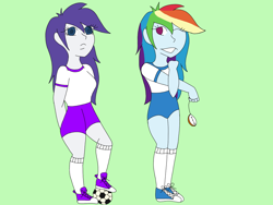 Size: 2048x1536 | Tagged: safe, artist:mintymelody, character:rainbow dash, character:rarity, my little pony:equestria girls, clothing, football, hypnosis, hypnotized, pocket watch, sports, uniform