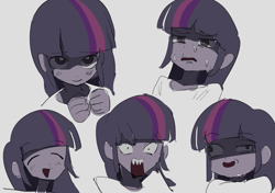 Size: 871x613 | Tagged: safe, artist:ceitama, character:twilight sparkle, my little pony:equestria girls, angry, derp, eyes closed, humanized, sharp teeth, simple background, sweat, teeth