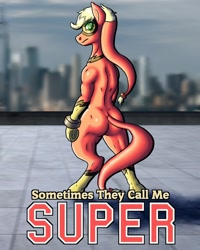 Size: 1024x1280 | Tagged: safe, artist:korencz11, character:applejack, species:earth pony, species:pony, fanfic:sometimes they call me super, fanfic, fanfic art, fanfic cover, female, solo, super suit, superhero