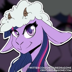 Size: 1024x1024 | Tagged: safe, artist:obscuredragone, character:twilight sparkle, species:pony, species:sheep, big ears, big eyes, cute, female, floppy ears, happy, horn, lamb, looking at you, shiny eyes, smiling, smiling at you, snout, solo, species swap, straight hair, wool