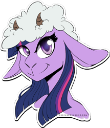 Size: 1540x1791 | Tagged: safe, artist:obscuredragone, character:twilight sparkle, species:pony, species:sheep, big ears, big eyes, cute, female, floppy ears, happy, horn, lamb, looking at you, shiny eyes, simple background, smiling, smiling at you, snout, solo, species swap, straight hair, transparent background, wool