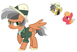 Size: 1024x692 | Tagged: safe, artist:sapphiretwinkle, base used, character:big mcintosh, character:daring do, oc, parent:big macintosh, parent:daring do, species:pegasus, species:pony, clothing, eye scar, female, hat, mare, offspring, parents:daringmac, pith helmet, scar, simple background, transparent background