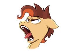 Size: 1631x1186 | Tagged: safe, artist:piemations, oc, oc only, oc:pen, aaaaaaaaaa, bust, faec, floppy ears, neigh, open mouth, portrait, screaming, simple background, solo, tongue out, transparent background, wall eyed, yelling