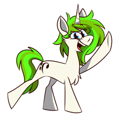 Size: 1280x1174 | Tagged: safe, artist:piemations, oc, oc only, oc:vinyl mix, species:pony, species:unicorn, chest fluff, female, mare, open mouth, simple background, smiling, solo, transparent background, waving