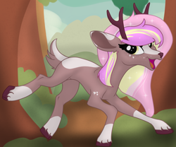 Size: 2299x1915 | Tagged: safe, artist:soctavia, oc, oc only, oc:peaches n cream, species:deer, species:pony, female, happy, open mouth, original species, solo
