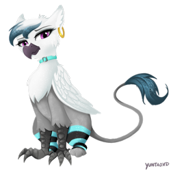 Size: 1181x1181 | Tagged: safe, artist:yuntaoxd, oc, oc only, oc:izzy, species:griffon, choker, clothing, collar, female, goth, gothic, griffon oc, paws, piercing, simple background, sitting, socks, solo, stockings, talons, thigh highs, transparent background