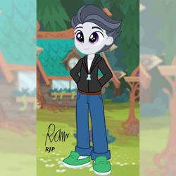 Size: 1080x1080 | Tagged: safe, artist:rjp.rammy, character:rumble, my little pony:equestria girls, belt, clothing, equestria girls-ified, hoodie, jeans, male, pants, shirt, shoes, sneakers, socks, solo, t-shirt