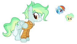 Size: 1024x591 | Tagged: safe, artist:sapphiretwinkle, base used, character:rainbow dash, oc, oc:lagoon stream, parent:rainbow dash, parents:canon x oc, species:pegasus, species:pony, clothing, female, magical lesbian spawn, mare, offspring, parent:oc:lagoon stream, shirt, simple background, transparent background