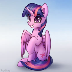 Size: 2160x2160 | Tagged: safe, artist:adagiostring, character:twilight sparkle, character:twilight sparkle (alicorn), species:alicorn, species:pony, chest fluff, cute, ear fluff, female, gradient background, high res, leg fluff, mare, sitting, smiling, solo, twiabetes, ych example, your character here