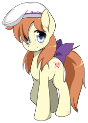 Size: 1008x1401 | Tagged: safe, artist:envygirl95, species:earth pony, species:pony, bow, clothing, female, hat, higurashi no naku koro ni, mare, ponified, rena ryuugu, simple background, solo, tail bow, transparent background