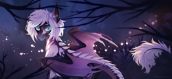 Size: 3000x1378 | Tagged: safe, artist:magicbalance, rcf community, oc, oc only, species:dracony, species:dragon, species:pony, commission, dragon wings, forest, forest background, hybrid, male, wings, ych result
