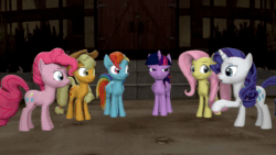 Size: 1280x720 | Tagged: safe, artist:mrm, character:applejack, character:fluttershy, character:pinkie pie, character:rainbow dash, character:rarity, character:twilight sparkle, character:twilight sparkle (alicorn), species:alicorn, species:earth pony, species:pegasus, species:pony, species:unicorn, 3d, abuse, aivo, animated, avo, baseball, female, fifteen.ai, knocked out, mare, pinkiebuse, slapstick, sound, source filmmaker, sports, unconscious, webm