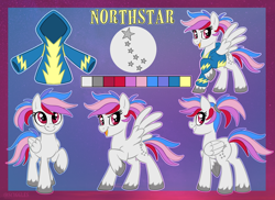 Size: 4096x2989 | Tagged: safe, artist:sciggles, oc, oc:northstar, species:pegasus, species:pony, clothing, hoodie, pegasus oc, reference sheet, wings, wonderbolts