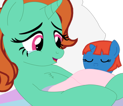 Size: 3688x3208 | Tagged: safe, artist:optimusv42, character:bright eyes, oc, oc:bright mind, species:pony, species:unicorn, g1, my little pony tales, fan version, female, friendship troopers, mother, mother and child, mother and daughter, mother and foal, my little pony friendship troopers, newborn, newborn baby, newborn filly, simple background, transparent background
