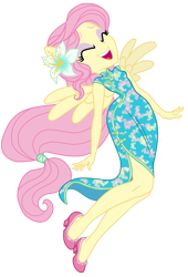 Size: 612x900 | Tagged: safe, artist:sapphiregamgee, character:fluttershy, my little pony:equestria girls, cheongsam, clothing, female, flower, flower in hair, ponied up, simple background, solo, transparent background