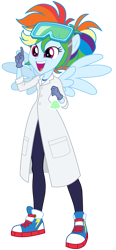 Size: 419x900 | Tagged: safe, artist:sapphiregamgee, character:rainbow dash, my little pony:equestria girls, clothing, female, goggles, lab coat, ponied up, science, simple background, solo, transparent background