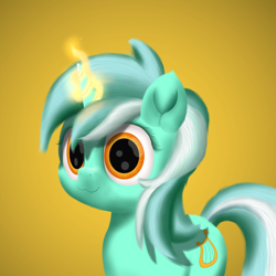 Size: 2160x2160 | Tagged: safe, artist:onil innarin, character:lyra heartstrings, species:pony, species:unicorn, :3, cat smile, cute, female, glowing horn, horn, lyrabetes, magic, mare, portrait, simple background, solo
