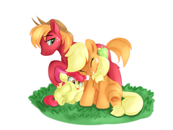 Size: 4000x3000 | Tagged: safe, artist:drtuo4, artist:jbond, edit, character:apple bloom, character:applejack, character:big mcintosh, species:earth pony, species:pony, accessory swap, adorabloom, apple siblings, apple sisters, brother and sister, chest fluff, color edit, colored, coloring, cute, family, female, high res, jackabetes, laughing, macabetes, male, painting, siblings, silly, simple background, sisters, smiling, squishy cheeks, tongue out, white background