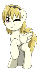 Size: 722x1258 | Tagged: safe, artist:envygirl95, oc, oc:satoko, species:pegasus, species:pony, female, mare, one eye closed, raised hoof, simple background, solo, transparent background, wink