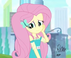 Size: 1080x886 | Tagged: safe, artist:rjp.rammy, character:fluttershy, my little pony:equestria girls, beautiful, clothing, cute, dress, eyeshadow, female, jewelry, makeup, necklace, shyabetes, solo