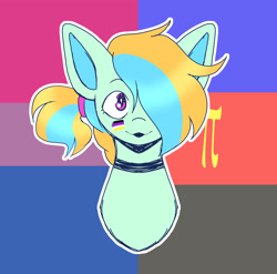 Size: 3102x3065 | Tagged: safe, artist:tuzz-arts, oc, oc only, oc:cool ginger, species:pegasus, species:pony, bisexual, bisexual pride flag, bisexuality, choker, face paint, femboy, hair over one eye, lipstick, male, multicolored hair, nonbinary, nonbinary pride flag, polyamory, ponytail, pride, pride flag, pride month, simple background, solo