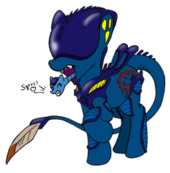 Size: 409x415 | Tagged: safe, artist:inkwell, alien, alien (franchise), crossover, ponified, simple background, solo, squee, transparent background, xenomorph