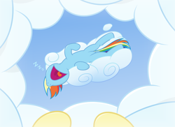 Size: 2750x2000 | Tagged: safe, artist:devfield, character:fluttershy, character:rainbow dash, species:pony, newbie artist training grounds, atg 2020, cloud, dock, female, looking at someone, mare, offscreen character, on a cloud, on back, onomatopoeia, open mouth, passed out, pov, shadow, show accurate, sky, sleeping, sleeping on a cloud, snoring, sound effects, tongue out, uvula, volumetric mouth, zzz