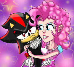 Size: 1100x990 | Tagged: safe, artist:urhangrzerg, character:pinkie pie, species:human, crossover, female, hug, humanized, shadow the hedgehog, sonic the hedgehog (series)