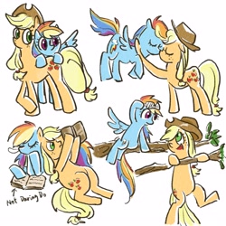 Size: 3000x3000 | Tagged: safe, artist:laya-21, character:applejack, character:rainbow dash, ship:appledash, book, female, freckles, lesbian, shipping, simple background, tree branch, white background