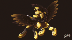 Size: 1920x1080 | Tagged: safe, artist:chebypattern, oc, oc only, oc:chebypattern, species:alicorn, species:pony, alicorn oc, armor, armored pony, cape, clothing, horn, male, solo, spread wings, wings