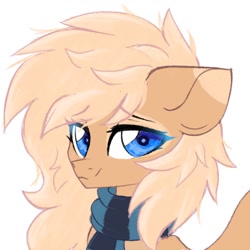Size: 1200x1200 | Tagged: safe, artist:hydrargyrum, oc, oc only, oc:mirta whoowlms, species:pegasus, species:pony, clothing, floppy ears, lidded eyes, looking at you, scarf, smiling, solo